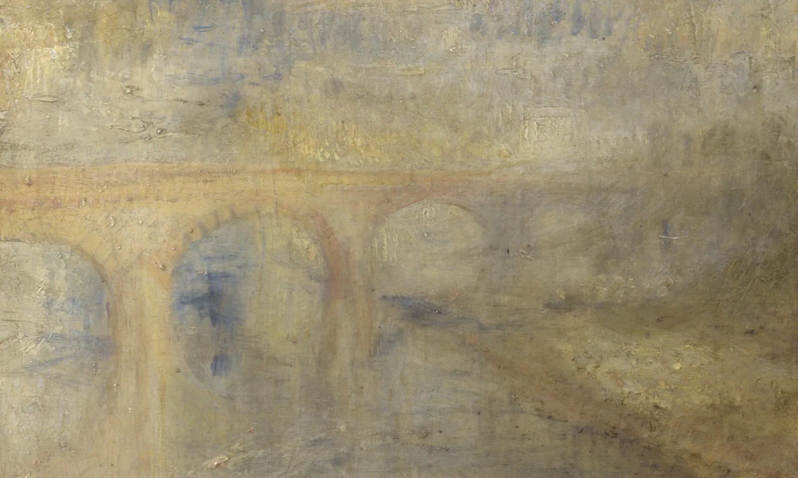 Detail of Turner's Rain, Steam and Speed: the arches of Maidenhead's old road bridge in golden haze