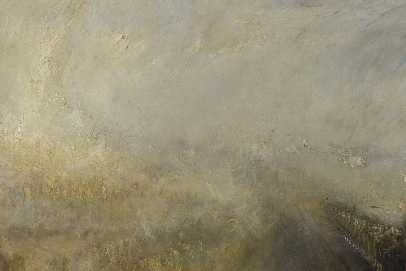 Detail of Turner's Rain, Steam and Speed: steam and rain drifting over the river valley